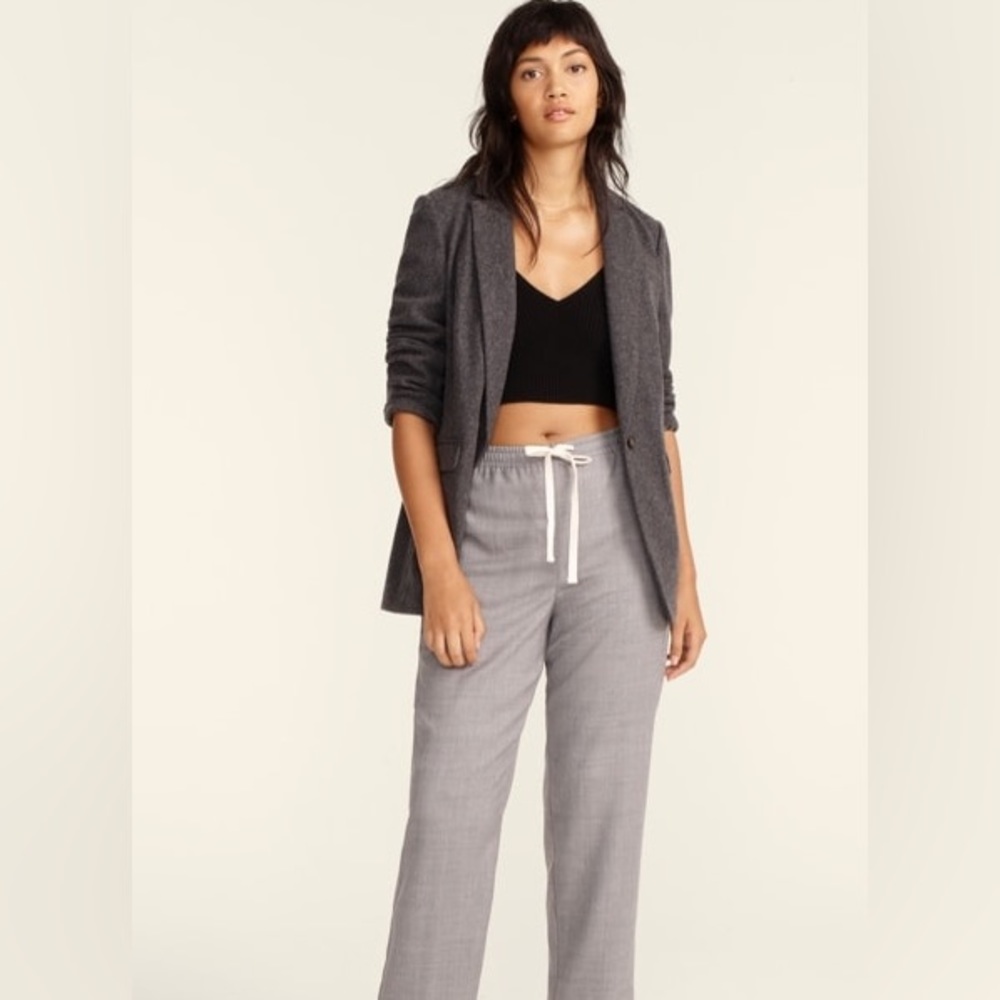 J Crew, Women’s Wool Tie-waist straight-leg pants, Gray